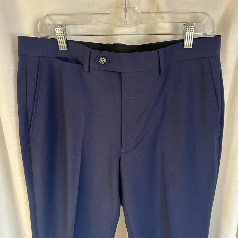 Giles & Jasper Navy Blue Wool Dress Pants, Men's 34W NWOT Raw Hem,